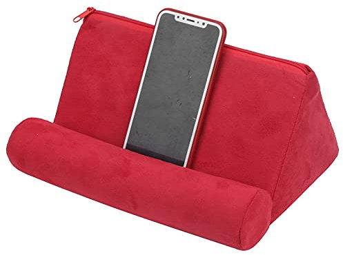 Culnflun Pillow Tablet Stand Holder Soft Portable Foldable Multifunctional Tablet Phone Support Cushion for Bed Reading Red Suede Fabric 24.5x16.5x12 cm