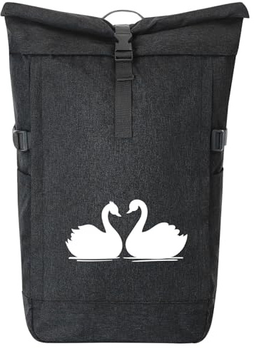 Huuraa Kurierrucksack Schwan Pärchen 30-44 Liter Black Melange Fairtrade Rolltop Rucksack Geschenkidee