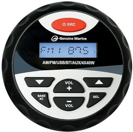 LENKRAD Marine-Stereo-Receiver mit Bluetooth 3.0, rundes Bootsmessgerät, Radio, 40 x 4 Watt, Audio, wasserdicht, Marine Head Unit/Fusion Marine Stereo-Systeme – USB/AM/FM Tune Into (kein CD-Player)