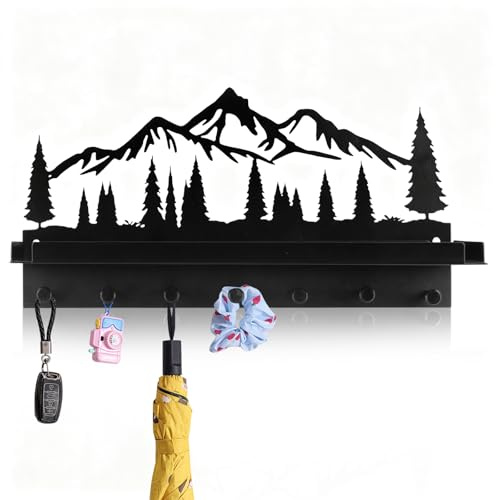 wocpvm Porte-clés avec Rangement,Étagère Mural en Métal Décorative avec 7 Crochets Porte Clé Mural pour Entrée, Couloir,Salon,Chambre à Coucher,Cuisine