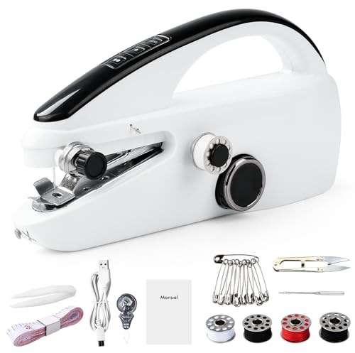 YUMILI Macchina da cucire manuale, mini macchina elettronica portatile con accessori per cucito, set per vestiti, cucito (Nero)