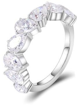 Eheringe Weissgold Einzeln Damen 18K, Eheringe Deko Hochzeit Birnenförmig mit Moissanit Größe 54 (17.2)