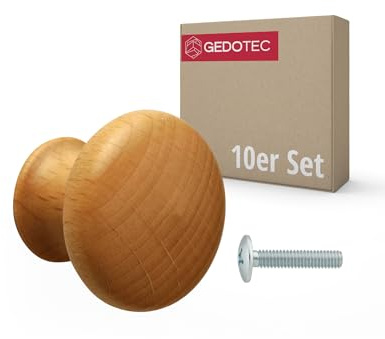 Gedotec 10 Stück Möbelknopf URSULA Holz Esche Ø 35 mm mit Messinggewindeeinsatz Schraube M4×25 mm inkl | Massivholz Knopf Möbelgriff Holzknauf Schrankgriff Schubladengriff Kommodengriff