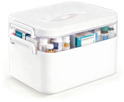 Otopone Medicine Storage Box, 2-Tie Medicine Box with Handle | Medical Boxe with Removable Tray for School, Home and Office, 28.5x19.5x18.5CM