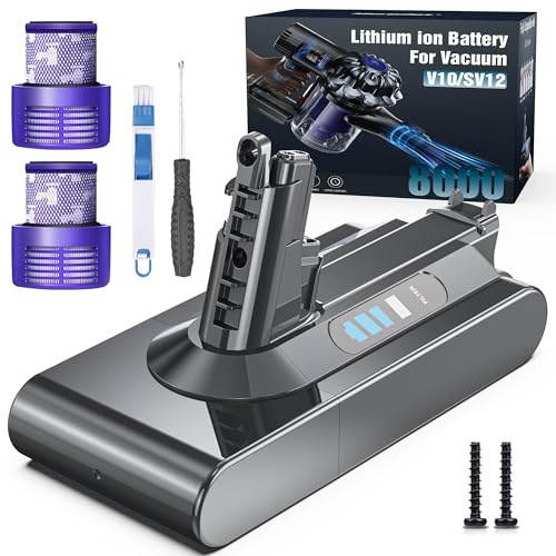 Morpilot 8000mAh Batterie et 2 Filtres pour Dyson V10 SV12 Cyclone Absolute Animal Pro Motorhead Fluffy Extra Aspirateur Balai sans Fil