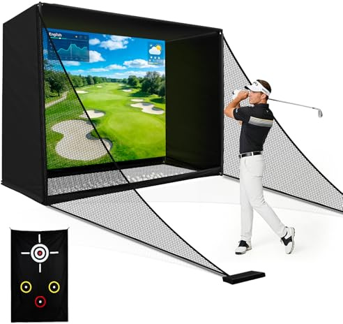 KIKILIVE 10x8ft Golf Practice Net with Target Impact Screen for Golf Simulator, Backyard Indoor Outdoor Use, For Swing & Chipping Training