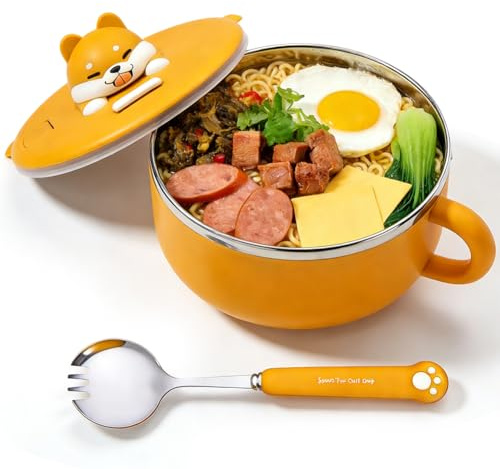 1200 ml Instant-Ramen-Schüssel mit Deckel und Löffel, Instant-Nudelschüssel mit Griffen, Tragbarer Mikrowellengeeigneter Ramen-Kocher, für Suppe, Nudeln, Bento, Mittagessen
