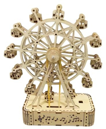 3D Holzpuzzle Riesenrad Spieluhr, Modellbausatz für Erwachsene | Musikspieluhr-Deko, DIY Holzmodell für Zuhause & Büro, Kreatives Geburtstagsgeschenk für Männer & Frauen, Weihnachtsdeko