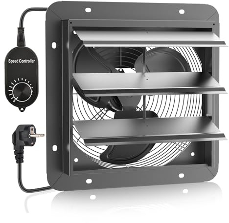 250mm Shutter Exhaust Fan, Variable Speed Control, 1050 m³/h Airflow, IPX4 | Wall Mounted Ventilation Fan,Automatic Opening And Closing Louvers,Low Noise Iperation, for Kitchen, Garage, Bathroom