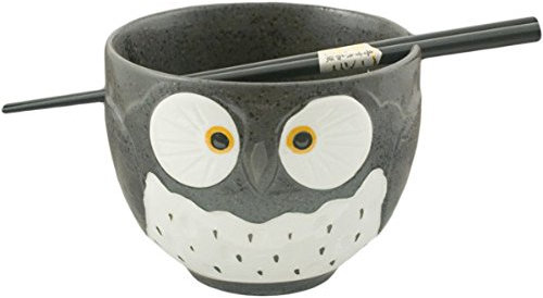 Happy Sales, Japanese Ramen Udon Noodle Soup Cereal Bowl With Chopsticks (BlackOwl)