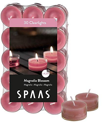 SPAAS 30 Clearlights parfumées, bougies chauffe-plats cup transparente, ± 4,5 heures - Magnolia Blossom