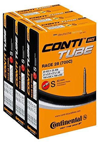 Continental Race Tubes Fahrradschlauch Race 28 mit Adaptern, Schwarz/Gold, 700 x 20-25c
