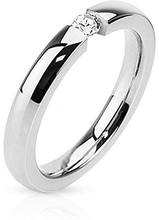 BlackAmazement 316L Edelstahl Ring poliert Rosegold Schwarz Gold Silber IP Zirkonia CZ 3mm Ringgröße 50-68 elegant Damen (Silber, 63 (20.1))