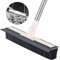 DECMAY Rubber Broom Build-in Squeegee Edge with 50 inch Adjustable Long Handle, Indoor Outdoor Sweeping Brush for Pet Cat Dog Hair Carpet Hardwood Tile Windows Cleaning