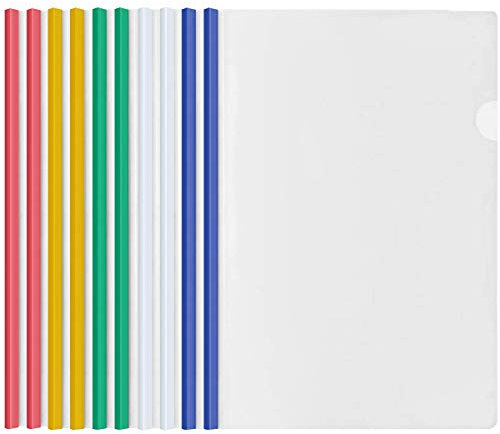 10 Fogli Trasparente A4 Copertine per Rilegatura con Barra Scorrevole, Plastica Rapporto Copertina, Cartelline Raccoglitore per Casa Scuola Ufficio Documenti Organizer (5 Colori)