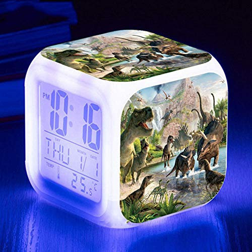 HUA5D Dinosaure Reveil Numerique,Reveil Lumineux Enfant Garçon Fille,Mignonne Voyage Réveil,Kids Wake Up Light Digital Alarm Clock,7 Couleurs Changeantes Veilleuse Horloge(A1569)