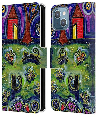 Head Case Designs Licenza Ufficiale Wyanne Cuccioli A Mezzanotte Gatti Custodia Cover in Pelle a Portagoglio Compatibile con Apple iPhone 13