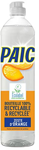 PAIC – Geschirrspülflüssigkeit, Zylinder, Ecolabel, Orangenschale – Flasche 100% recycelt und recycelbar – Wirkstoffe natürlichen Ursprungs – 550 ml