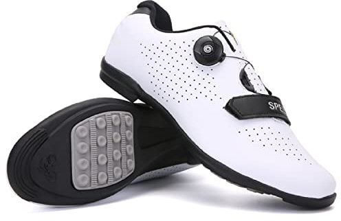 GZQIAWY Fahrradschuhe Herren Damen Outdoor Sport Geschwindigkeit MTB Erwachsene Mountainbike Turnschuhe Rennradschuh Flache Straßenklampe Weiße Gummisohle 43
