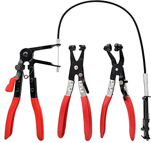 Kit di pinze per fascette stringitubo (3 pezzi), pinza a molla flessibile a lunga portata, pinza per rimozione tubo flessibile, pinza per riparazione tubo flessibile, strumento di riparazione