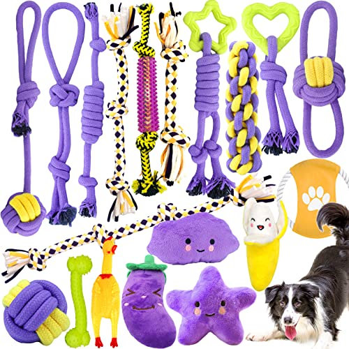 19 Stück Hundespielzeug Kauspielzeug,Ball Hunde Robuste Zähne Kauen langlebig Spielzeug Zahntraining Set,aus Natürlicher Baumwolle für Kleine/Mittlere/Große,Hunde Spielzeug für Hunde Zahnpflege