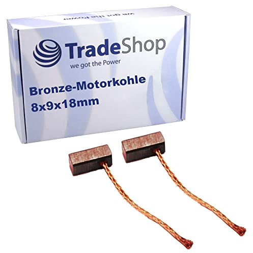 2 escobillas de carbón de bronce Trade-Shop 8 x 9 x 18 mm, 12-24 V, para diferentes motores de coche, puertas enrollables, garajes, alternadores, bomba de agua