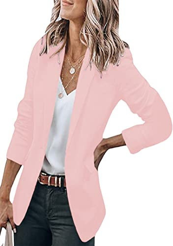 EFOFEI Femmes Casual Work Blazer Costume Formel Veste Slim Business Cardigan d'Été Manteau Fin Rose M