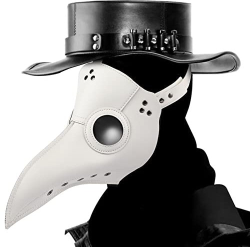 JOYUE Pest Doktor Maske, Vogelschnabel Steampunk Maske Lange Nase Schnabelmaske Pest Arzt Masken, Halloween Masken für Halloween Karneval Party und Erwachsene Cosplay (Weiß)