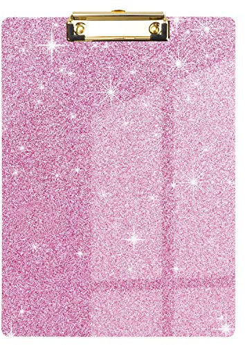 WAVEYU Acryl-Klemmbrett für Mädchen und Frauen, niedliches Stardard-Glitzer-Klemmbrett mit niedrigem Profil, goldener Clip für Büro, Schule, 31,8 x 22,9 cm, Pink 02