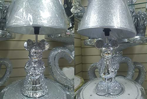 Biznest Set of 2 Mickey & Minnie Mouse Lamp with Shade Crushed Diamond Crystal Sparkly Silver Mirror