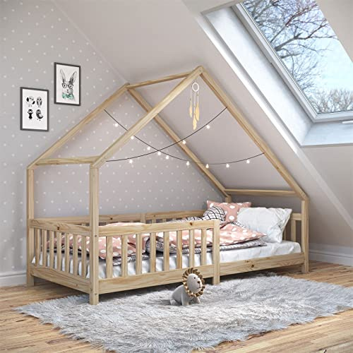 IDIMEX Lit cabane CORA lit Enfant Simple Montessori asymétrique en Bois 90 x 190 cm en pin Massif à la Finition Naturelle