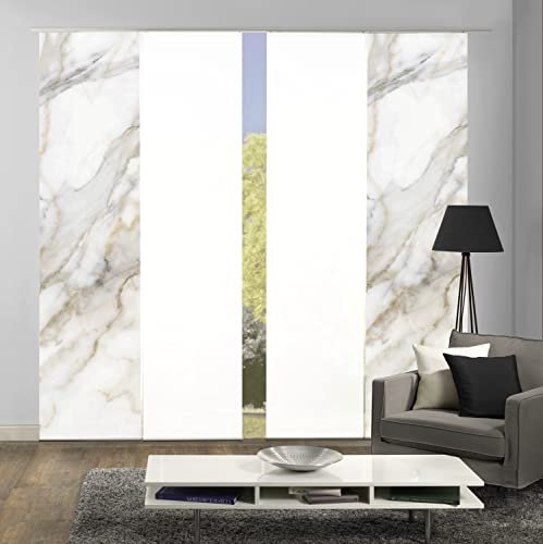 HOME WOHNIDEEN 84674 Schiebegardine SUMANI, Digitaldurck Dekostoff Seidenoptik 245x60, Farbe:Natur, Größe:245 x 60 cm, Anzahl:4er Set (2X Bedruckt, 2X Uni)