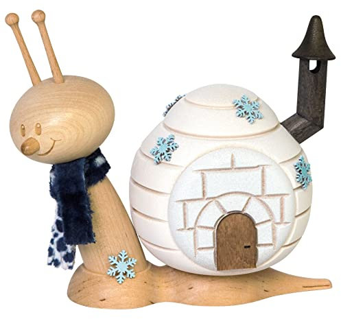 Kuhnert Drechslerei Rauchschnecke/Räucherfigur aus Holz - Sunny Iglu-Schnecke - Höhe: ca. 15cm - Made in Germany