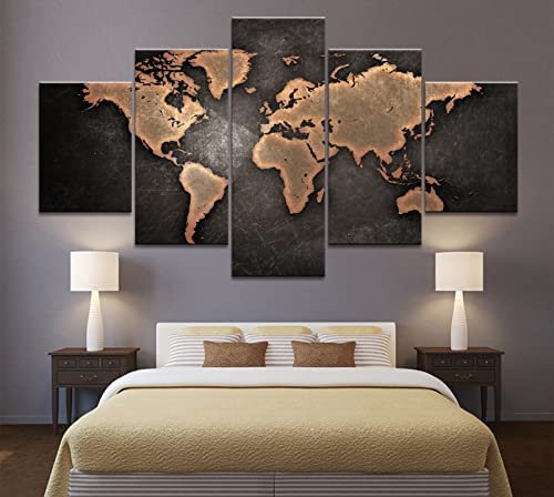 5-Teiliges Wandbild, Landschaft Der Weltkarte Kunstdruck Auf Leinwand 5 Aufeinanderfolgende Gemälde Hd Poster Kunst Wanddekoration Moderne Dekoration Für Wohnzimmer Zuhause 200X100 Cm / 79X40