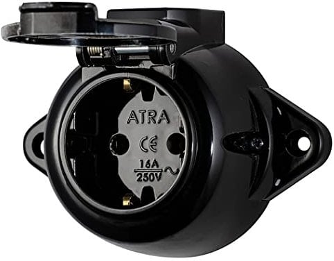 Schwarz Retro Einzelsteckdose mit Deckel Optisch Alt robust CE IP44 Aufputz GDR