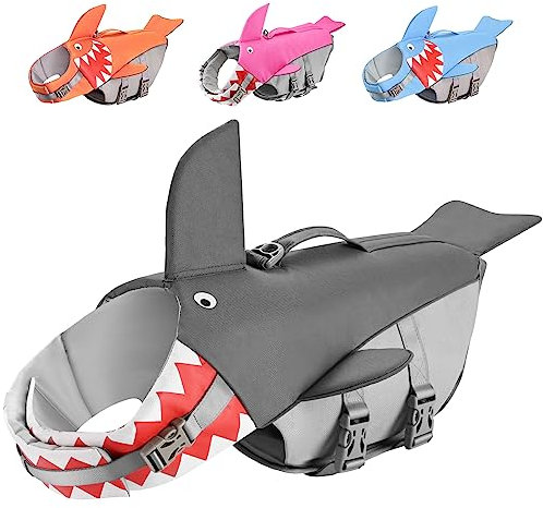 Schwimmweste Hunde Hai zum Schwimmen, Bootfahren, hundeschwimmweste mit Griff und Reflektierend für Kleine Mittlere und Große Hunde