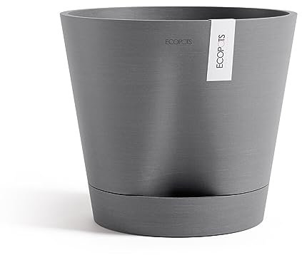 Ecopots Blumentopf Venice 2 mit Bewässerung Grau - Durchmesser Ø 40 cm rund groß - Pflanzentopf aus Recycling Kunststoff - Übertopf mit Wasserversorgung modern für Indoor und Outdoor
