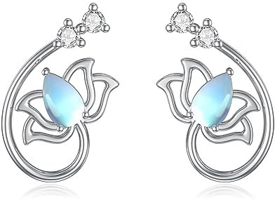 Lotus Blume Ohrringe für Damen Silber 925 Mondstein Ohrstecker Blume Knorpel Ohrringe Schmuck Geschenke für Frauen Mädchen (Lotus Ohrringe)