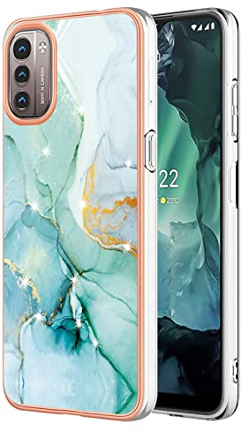 QIWEIQING Kompatibel mit Marmor Hülle für Nokia G21 / Nokia G11, Shlank Glänzend Marble Muster Handyhülle, Weich TPU Case Ultra Dünn Schutzhülle für Nokia G21 / Nokia G11.Green YBD