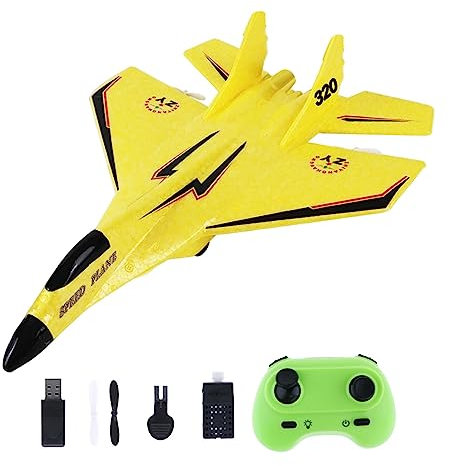 Baoblaze RC Flugzeug 2 Kanal, Schaumstoff Flugzeug Ferngesteuert Leicht mit LED-Licht, Segelflugzeug Kinder Einfach zu Fliegen, RC Planes Remote Control Airplane Model für Anfänger Erwachsene, Gelb