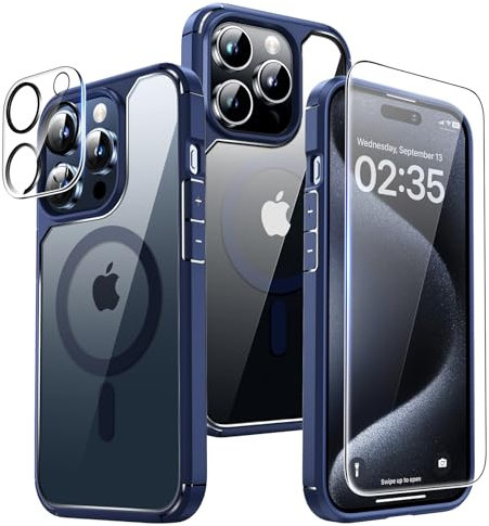 TAURI Magnetic for iPhone 15 Pro Case, and Screen Protector, [Not-Yellowing] [12 FT Grade Protection] Mag-Safe Case for iPhone 15 Pro 6.1 inch - Blue