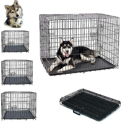 Hundekäfig klappbar Hundetransportkäfig schwarzem Metall Hundebox mit 2 Türen, Bodenschale & Tragegriff, Hund Transportkäfig Auto, Hundekäfig faltbar, Tiertransportbox Hundetransportbox, 30Inch