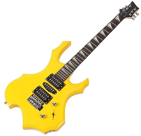 VGEBY 24 Fret Electric Guitar, Yellow Flame Shaped with Rosewood Fingerboard and Maple Wood Body for Beginner Guitar