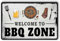 Geroclonup BBQ Blechschild Vintage BBQ Metallschilder Grillen Schilder und Dekor Outdoor Barbecue Blechschild Welcome to BBQ Zone Schild Grillzone Metallschild BBQ Grill Blechschild Grillen