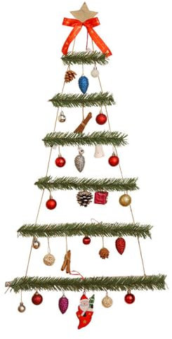 ARKEM Arbre de Noël Lumineux à Suspendre au Mur, Arbre de Noël en Bois à Fixer au Mur de la Salle de séjour, Arbre à échelle en Bois, décoration Murale avec lumières LED-A