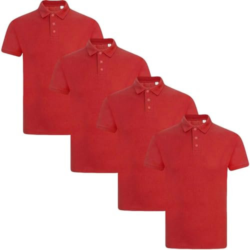 True Face Mens Polo Shirt Plain Tshirt Short Sleeve Summer Work Pique T Shirt Workwear Adult Tee Classic Casual Top Red Plain - 4 Pack L
