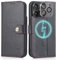 TILIYOO Leather Case with Magsafe for iPhone 15 Pro Max, Top Grain Real Cowhide Folio Purse Case Flip Cover with Card Cash Slots,Button Clip Clasp Magnetic Closure & Kickstand 6.7'',Black