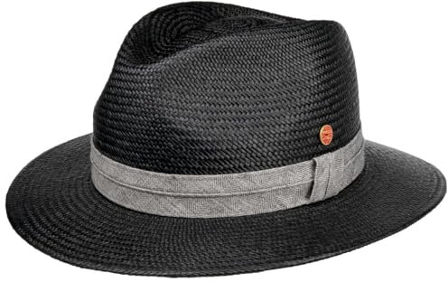 Mayser Gero Contrast Band Panama Hat Women/Men - Made in The EU Summer Straw Sun Spring-Summer - 55 cm Black-Grey