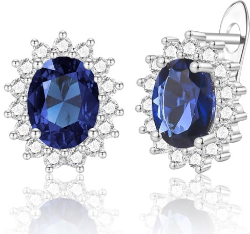 WOVEE Ohrringe Silber 925 Oval, Ohrstecker AAA Zirkonia Blau Elliptisch Glitzer Stein Stecker Silber 925 Damen Frauen Silberohrringe Braut Hochzeit Damenohrringe