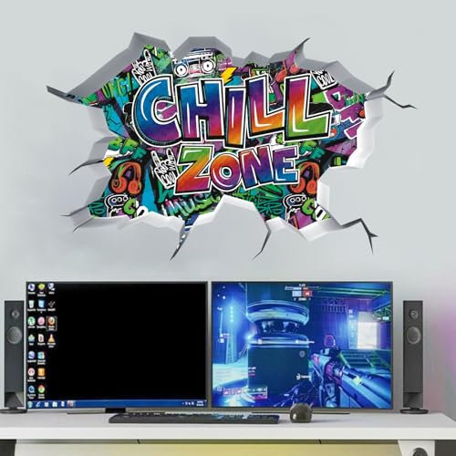 TOARTi Chill Zone 3D-Wandaufkleber – Gaming-Vinyl-Wandaufkleber, Gamer-Aufkleber für Wand und Spielzimmer-Dekor (mehrfarbig)